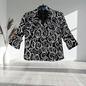 Multiples Black & White Swirl Petite-Large Blazer Jacket • Cotton Spandex